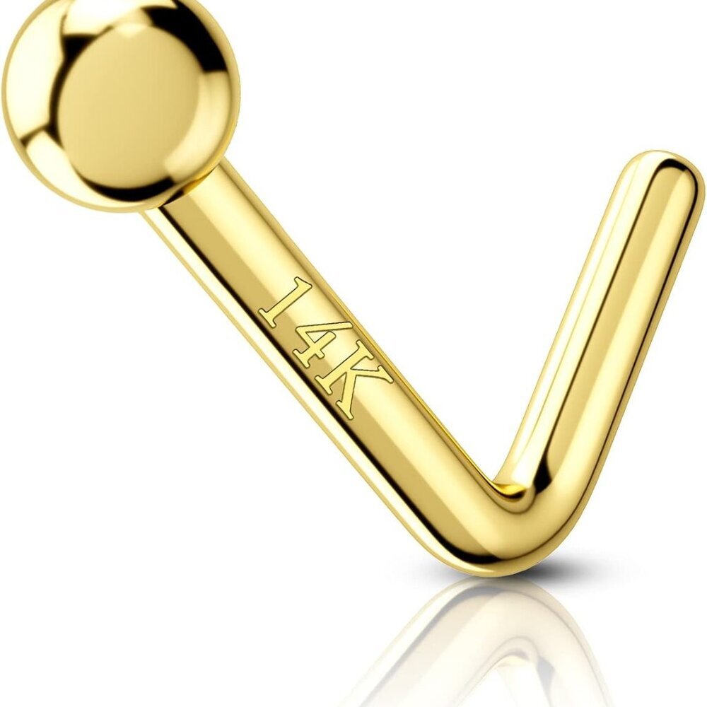 14k Gold Nose Stud Solid Gold Nose Ring L Shape Hypoallergenic Jewelry
